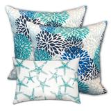Blue Starfish Indoor/Outdoor, Zippered Pillow Cover with Insert, Set of 2 Large & 1 Lumbar, Blue, Seafoam, Aqua