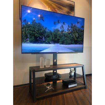 Wooden Storage Tv Stand Black Tempered Glass Height Adjustable Universal Swivel Entertainment Center with Mount Tv Stand