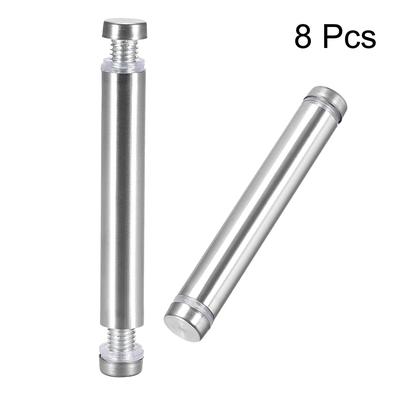 Glass Standoff Double Head Stainless Steel Standoff Holder 12mm x 84mm 8 Pcs - Silver Tone