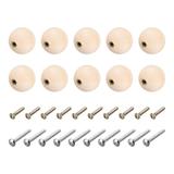 Round Wood Knobs, 10pcs 25mm(0.98") Diameter Pull Handles for Drawer with Screws