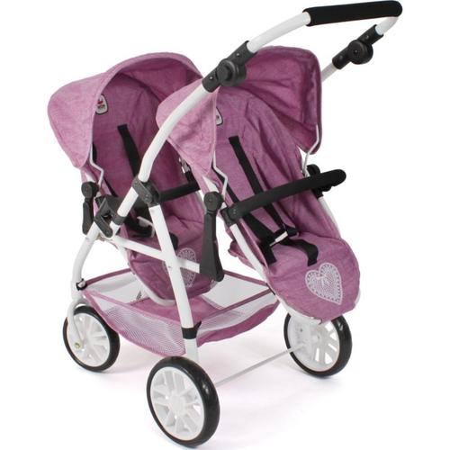 Tandem-Buggy Puppenzwillingswagen VARIO, Jeans pink