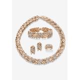 Women's Gold Tone Braided Necklace, Earring, Bracelet and Ring Set by PalmBeach Jewelry in Crystal