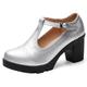 DADAWEN Women's T-Strap Platform Court Shoes Mid Heel Mary Jane Oxfords Dress Shoes Silver 7.5 UK