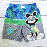 Disney Swim | Mick Mouse Tropical Palm Print Boys Swim Trunks Size 4t | Color: Blue/Gray | Size: 4tb