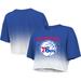 Women's Majestic Threads Royal/White Philadelphia 76ers Repeat Dip-Dye Cropped T-Shirt