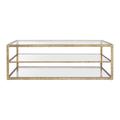 Birch Lane™ Sladkowski Floor Shelf Coffee Table w/ Storage Glass/Metal in Yellow | 18 H x 54 W x 54 D in | Wayfair F89413060B154F539524EB9713367CEA