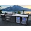 Mont Alpi Six Burner Island In All 304 BLACK S/S w/ White Granite Toppped Cabinets, Infrared Rear & Side Burners. The Grill Includes A Rotis Kit | Wayfair