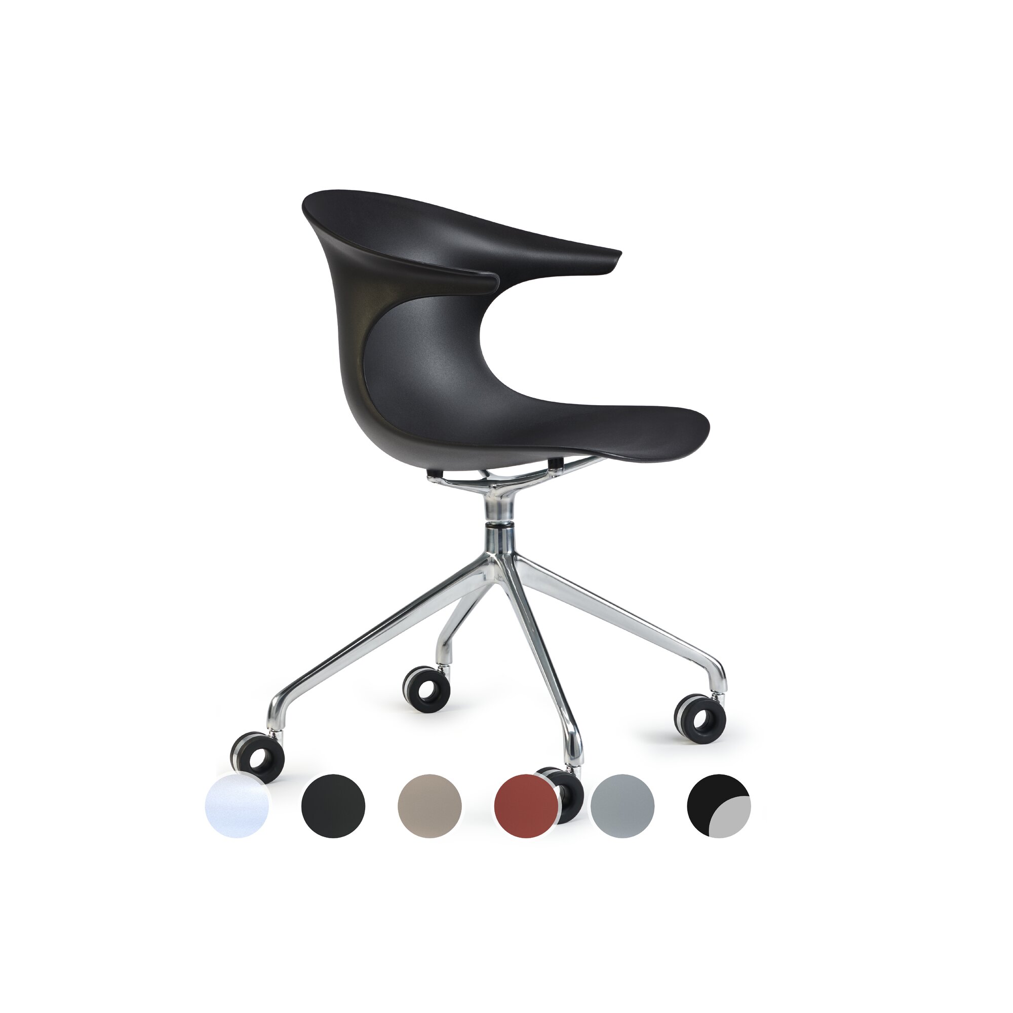 infiniti »LOOP MONO« Swivel mit Rollen Designer-Stuhl AL07 poliert / IR8022 Schwarz
