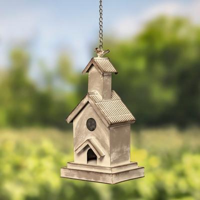 Hanging Galvanized Birdhouse "Church" - 8.5"X6.5"X15"H/ 28.75"TH