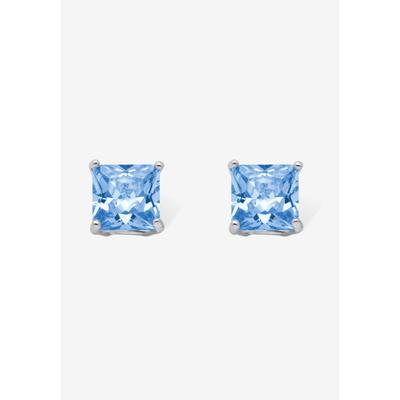 Women's Sterling Silver Stud Princess Cut Simulated Birthstone Stud Earrings by PalmBeach Jewelry in March