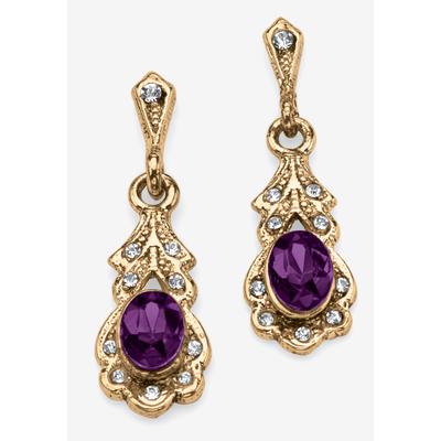 Women's Gold Tone Antiqued Oval Cut Simulated Birthstone Vintage Style Drop Earrings by PalmBeach Jewelry in February