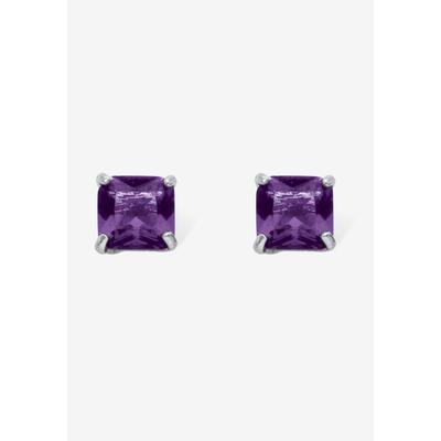 Women's Sterling Silver Stud Princess Cut Simulated Birthstone Stud Earrings by PalmBeach Jewelry in February