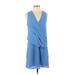 MNG Suit Casual Dress - Mini Plunge Sleeveless: Blue Solid Dresses - Women's Size 2