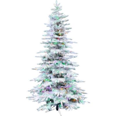 6.5-Ft. Flocked Mountain Pine Christmas Tree with Multi-Color LED String Lighting - Fraser Hill Farm FFMP065-6SN