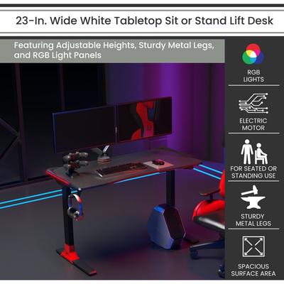 47-In. Wide Electric Sit or Stand Gaming Desk with Adjustable Heights and Remote Control RGB Lights - Hanover HGD0501-BLK