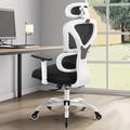 Inbox Zero Isairis Ergonomic Office Chair w/ Adjustable Headrest & Armrests Upholstered in White/Black | 51.2 H x 20.9 W x 20.9 D in | Wayfair