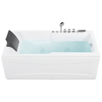 Whirlpool-Badewanne Weiß Acryl 169 cm Rechteckig Linksseitig mit LED Farblichttheraphie Armatur Kopfstütze Modern Bad Badezimmerausstattung