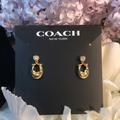 Coach Jewelry | Authentic Coach Gold-Tone Crystal & Chubby C Drop Earrings- New On Card! | Color: Gold | Size: Os