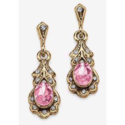 Women's Gold Tone Antiqued Oval Cut Simulated Birthstone Vintage Style Drop Earrings by PalmBeach Jewelry in June