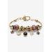 Women's Goldtone Antiqued Birthstone Bracelet (13mm), Round Crystal 8 inch Adjustable by PalmBeach Jewelry in February