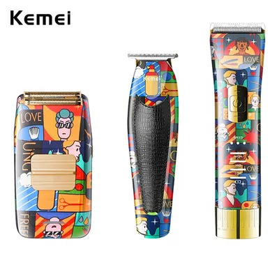 Kemei tondeuse à cheveux sans fil pour hommes kit de tondeuse électrique rasoir de finition dessin