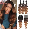 Mèches brésiliennes naturelles Remy Body Wave avec Lace Closure -LS HAIR mèches colorées à reflets