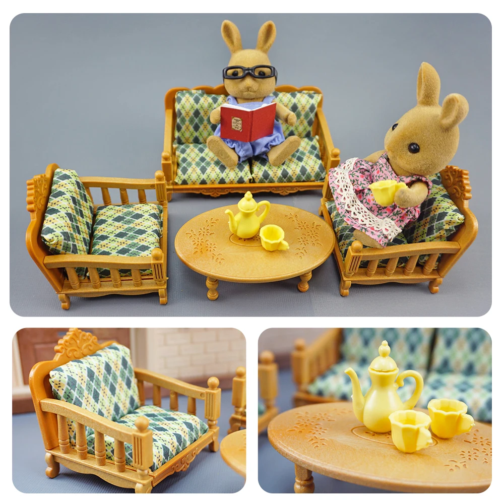 Ensemble de salon Miniature 1:12, canapé avec oreiller, meuble TV, forêt, famille, maison de poupée, accessoires de meubles, décoration DIY, cadeau pour fille