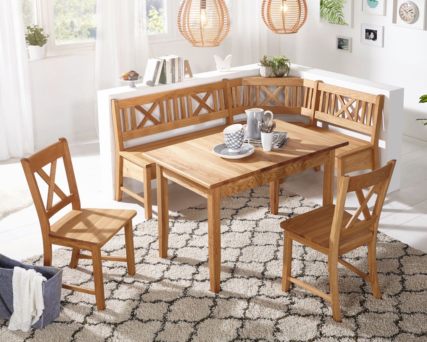 Schösswender »Königsee« Eckbankgruppe Wildeiche massiv Eckbank / 2 Stühle / Vierfußtisch / ohne Auszug / Tiago 8658 weinrot