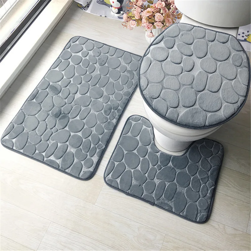 Ensemble de 3 tapis de bain pour salle de bain, doux et antidérapant, 2 pièces, tapis pavé, tapis de salle de bain, tapis de douche absorbant, couvercle de toilette, sol