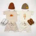 T-Shirt et Short en Coton Biologique Blanc pour Bébé Fille et Garçon Ensemble de Vêtements Crème