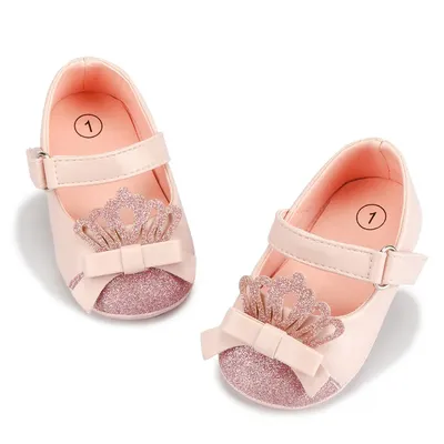 Chaussures pour bébé fille couronne Bling rose princesse antidérapantes semelle plate en