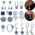 Boucles d'oreilles en argent Sterling 925 véritable Halo carré bleu en Zircon boucles d'oreilles