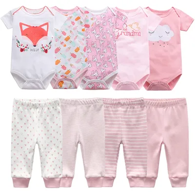 Ensemble de vêtements pour nouveau-né body + pantalon 7/9 pièces tenue pour bébé fille rose