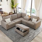 Sectional Corner Sofa L-shape Couch with Storage Ottoman & Cup Holders