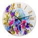 Designart 'Purple Yellow and Blue Abstract Flower Compostion I' Farmhouse wall clock