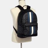 Coach Bags | Coach West Backpack In Signature Canvas With Varsity Stripe | Color: Black/Gray | Size: 13 3/4" (L) X 17 1/4" (H) X 6" (W)