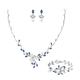 Ever Faith Wedding Jewelry Set for Bride, Simulated Pearl Marquise CZ Flower Filigree Necklace Earrings Bracelet Set Blue Silver-Tone