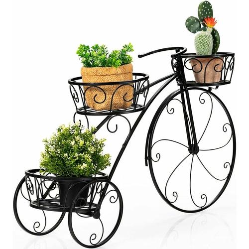 Costway - Blumenregal Pflanzenstaender Fahrrad, Blumentopf-Staender Metall mit 3 Koerben, Restro