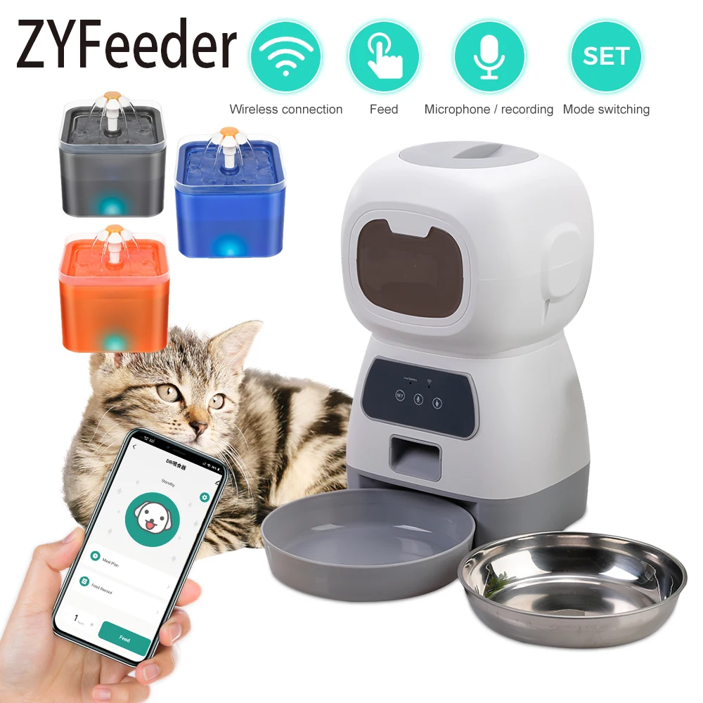 Distributeur automatique de nourriture pour animaux de compagnie de 3,5 l, application WiFi, dosage intelligent et chronométré, distributeur de nourriture pour chiens et chats, fontaine à boissons