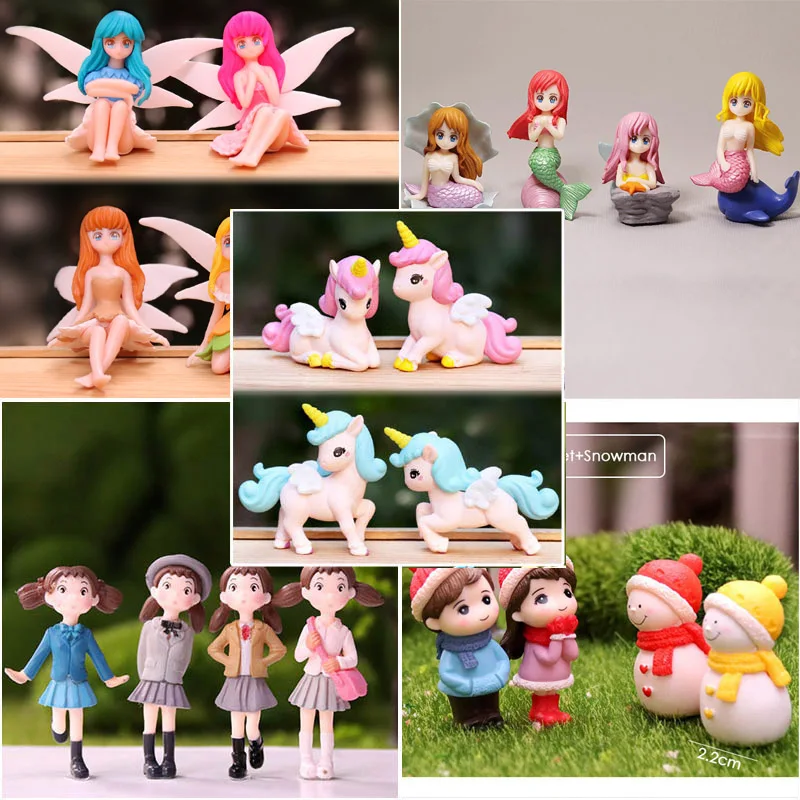 Paquet de 4 Mini poupées Anime personnes modèles Figurines Micro fée jardin Gnomes maison de poupée Figurines décoration accessoires miniatures