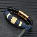 MKENDN Punk hommes tressé véritable Bracelet en cuir bleu noir en acier inoxydable boucle magnétique Bracelet cadeaux Homme Pulseras