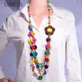 UDDEIN – Long collier multicouche en bois fait à la main pour femmes grand collier à fleurs perles