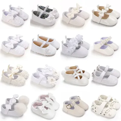 Chaussures rétro en coton blanc pour bébé fille souliers pour enfant nouveau-né baptême premiers