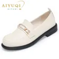 AIYUQI-Mocassins en cuir véritable pour femme chaussures à enfiler non lumineuses grande taille