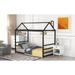 Rasoo Twin Play House Bed Floor Metal Platform Bed with Roof&Chimney Design