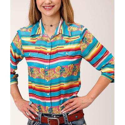 Roper Women's Button Down Shirts BLUE - Blue & Yellow Stripe Floral Button-Up - Women & Plus