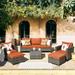 Lark Manor™ Allcot Wicker/Rattan 5 - Person Seating Group w/ Cushions in Orange | 33.85 H x 76.77 W x 30.12 D in | Outdoor Furniture | Wayfair