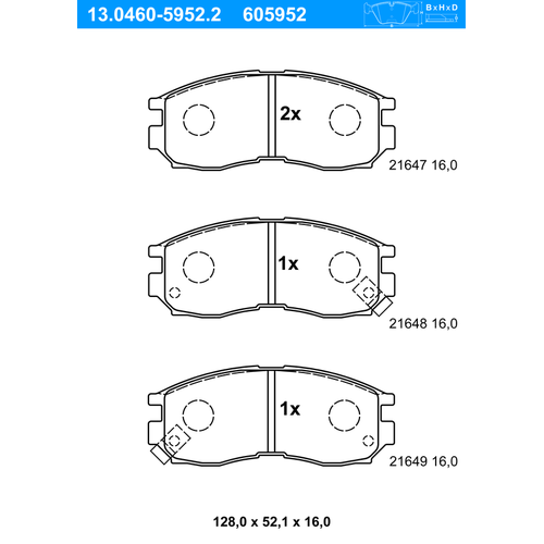 ATE Bremsbelagsatz, Scheibenbremse vorne rechts links für MITSUBISHI PROTON MB858583 MB858375 MR389541 13.0460-5952.2