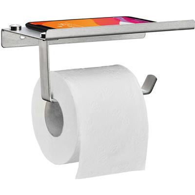 Relaxdays - Toilettenpapierhalter, mit Ablage, Klopapierhalter Edelstahl gebürstet, Wandmontage, Image