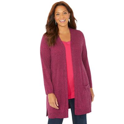 Plus Size Women's Marled Sweater Cardigan by Catherines in Bright Raspberry (Size 3X)